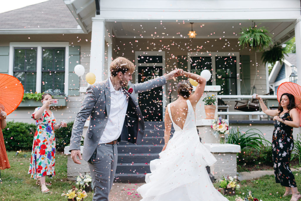 Wedding send-off with biodegradable eco-friendly confetti
