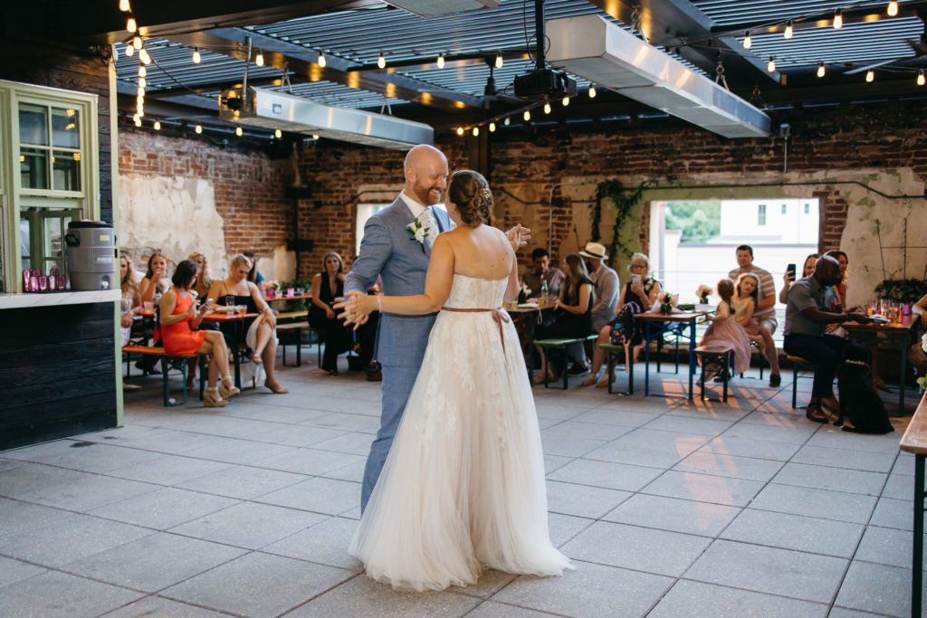 First dance at micro wedding brewery