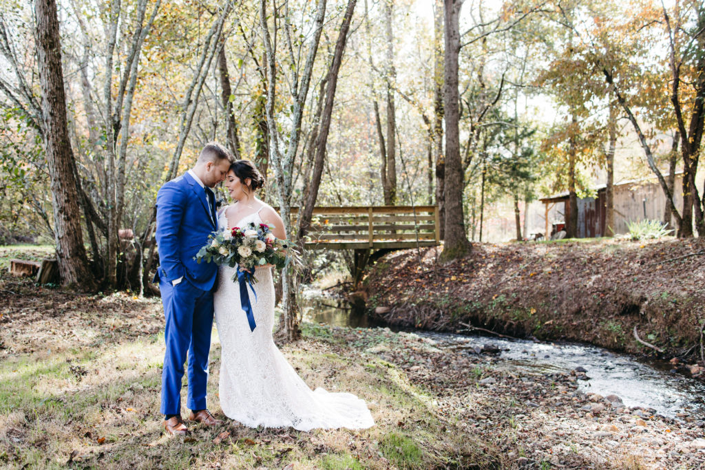 First look inspiration for Georgia wedding at fall ranch 