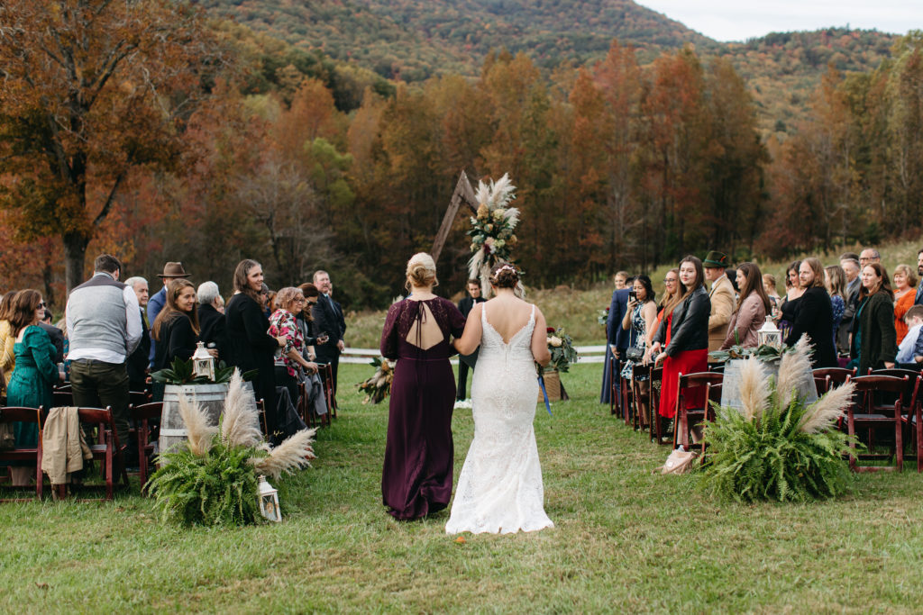 Outdoor wedding ceremony with friends and family